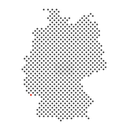 Carte en pointillés simplifiée de Allemagne avec marquage rouge de la ville Saarbruecken