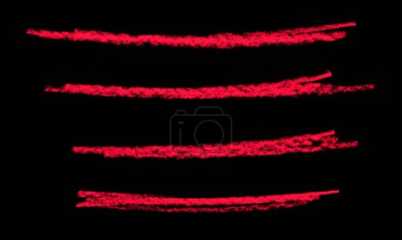 Collection de 4 traits de craie sales peints à la main de couleur rouge sur noir