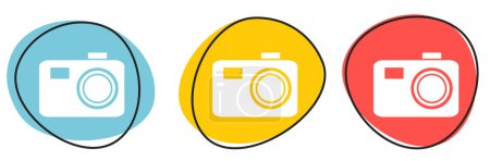 Téléchargez les photos : Bannière Bouton coloré bleu, orange et rouge : icône de la photographie - en image libre de droit