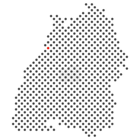 Ciudad de Karlsruhe en Alemania - mapa con puntos del estado federal Baden-Wuerttemberg