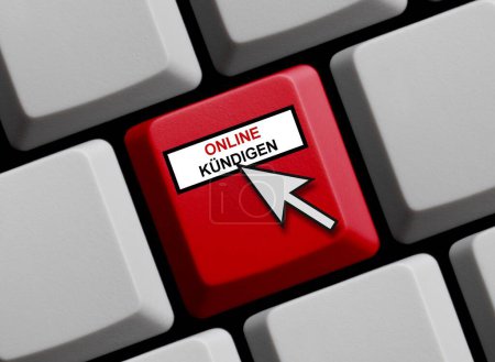 Ordenador rojo teclado 3d ilustración que muestra Terminar Online en idioma alemán
