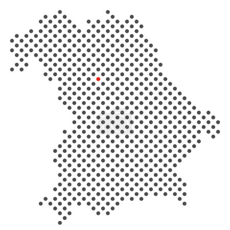 City Nuernberg in Germany - map with dots of federal State Bavaria