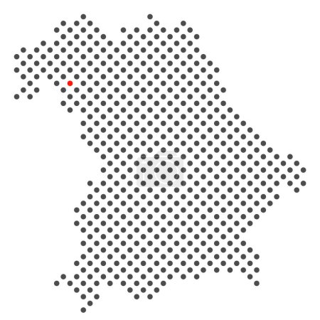 Ville Wuerzburg en Allemagne - carte avec des points de l'État fédéral Bavière