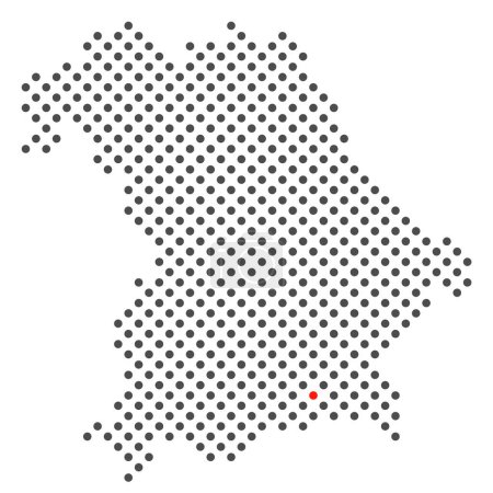 Ville Rosenheim en Allemagne - carte avec des points de l'État fédéral Bavière