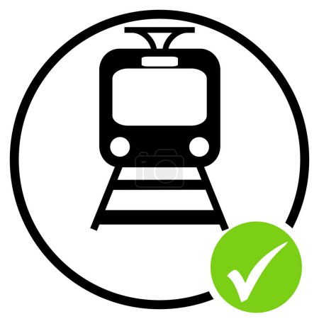 Black round Button with green checkmark and Train icon