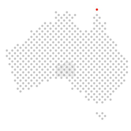 Cape York und Bamaga - Punktierte Australien-Karte mit roter Markierung
