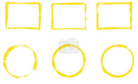 Set of Rectangle Frames and Circles painted with yellow orange grunge color