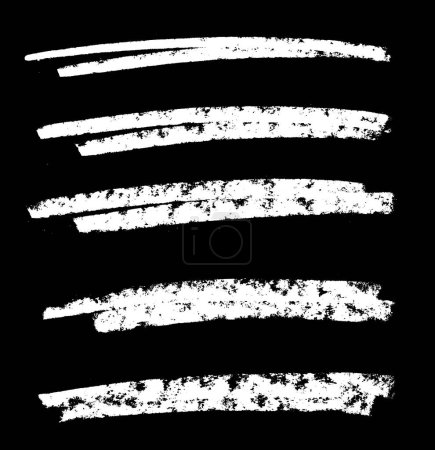 Set von 5 weißen, handgemalten Grunge Strichen auf schwarzem Hintergrund