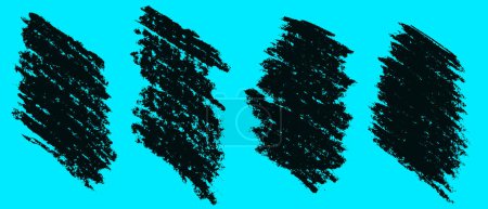 Collection of black colored pencil scribbles on blue background