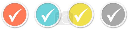 Photo for 4 round Buttons with Checkmark Icon red, blue, yellow and grey - Royalty Free Image