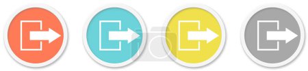 4 boutons ronds avec déconnexion ou extérieur Icône rouge, bleu, jaune et gris