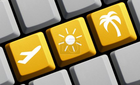 Find your vacation trip - computer keyboard 3d illustration