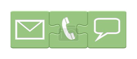 Grüne Puzzleteile Button-Banner mit Kontaktsymbolen