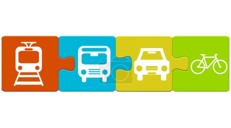 Puzzleteile Button-Banner mit Transport-Symbolen