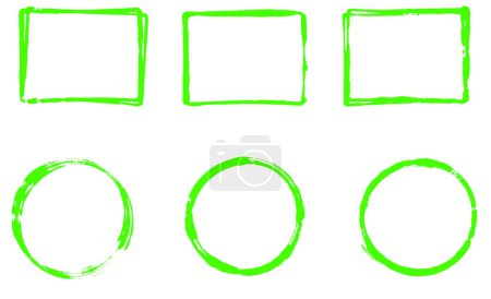 Set of Rectangle Frames and Circles painted with green grunge color