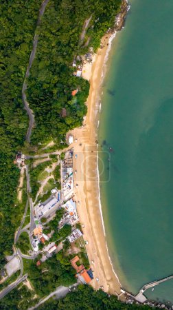 Balneario Camboriu in Santa Catarina. Taquaras Beach and Laranjeiras Beach in Balneario Camboriu. Aerial view in landscape. Brazil.