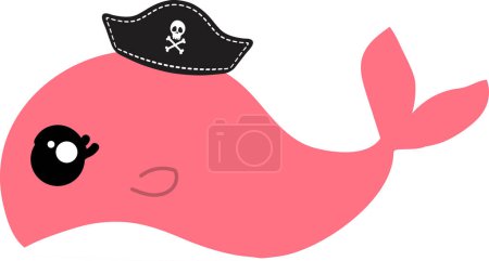 Photo for Funny cartoon whale in pirates hat on white background - Royalty Free Image