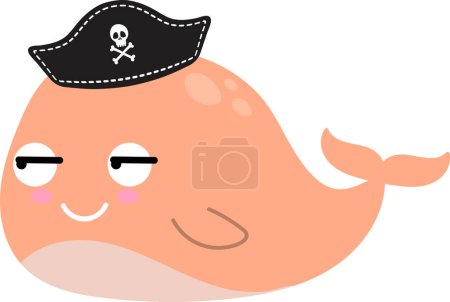 Téléchargez les photos : Drôle de dessin animé baleine dans pirates chapeau sur fond blanc - en image libre de droit