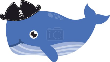 Photo for Cute cartoon whale in pirates hat on white background - Royalty Free Image