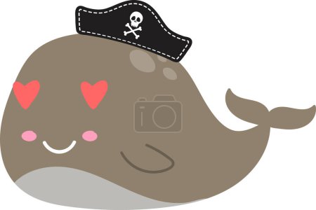 Téléchargez les photos : Mignon dessin animé baleine dans pirates chapeau sur fond blanc - en image libre de droit