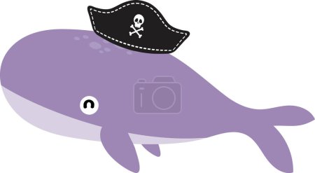 Photo for Cute cartoon whale in pirates hat on white background - Royalty Free Image