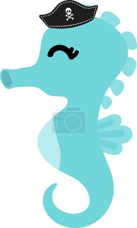 Photo for Cute cartoon seahorse in pirates hat illustration on white background - Royalty Free Image