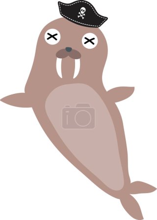 Photo for Cute cartoon walrus in pirates hat illustration isolated on white background - Royalty Free Image