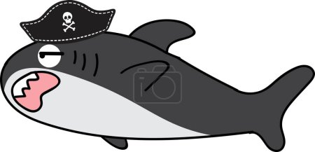 Foto de Personaje de tiburón de dibujos animados en sombrero de piratas, ilustración sobre fondo blanco - Imagen libre de derechos