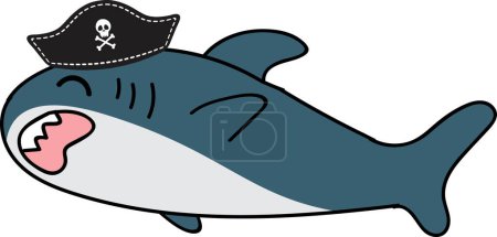 Téléchargez les photos : Personnage de requin dessin animé en chapeau de pirates, illustration sur fond blanc - en image libre de droit