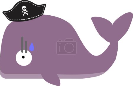 Photo for Cute funny cartoon whale in pirates hat on white background - Royalty Free Image