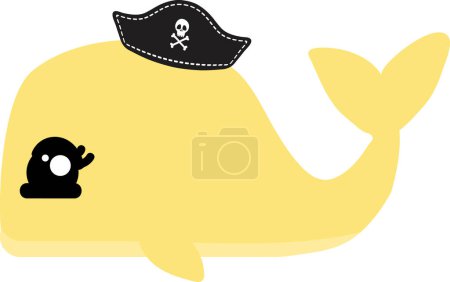 Téléchargez les photos : Mignon drôle de dessin animé baleine dans pirates chapeau sur fond blanc - en image libre de droit