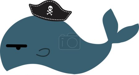Photo for Cute funny cartoon whale in pirates hat on white background - Royalty Free Image