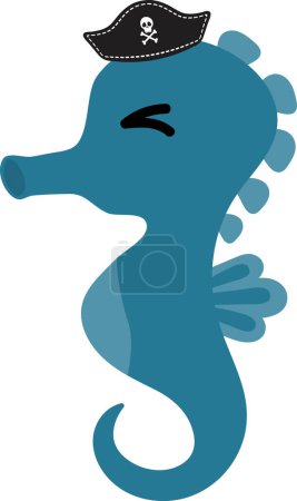 Photo for Cute cartoon seahorse in pirates hat illustration on white background - Royalty Free Image