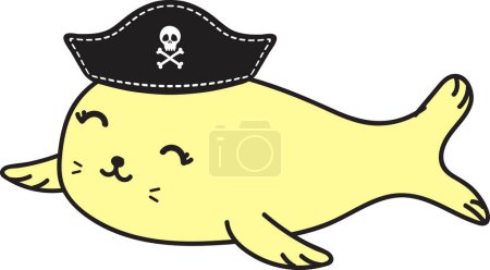Foto de Lindo divertido dibujos animados ballena en piratas sombrero sobre fondo blanco - Imagen libre de derechos