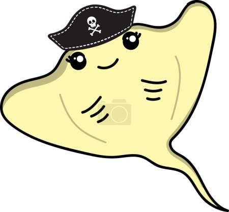 Photo for Cartoon stingray in pirates hat illustration isolated on white background - Royalty Free Image