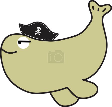 Foto de Divertida ballena de dibujos animados en sombrero de piratas sobre fondo blanco - Imagen libre de derechos
