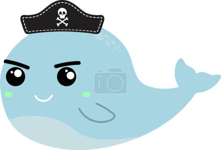 Photo for Funny cartoon whale in pirates hat on white background - Royalty Free Image
