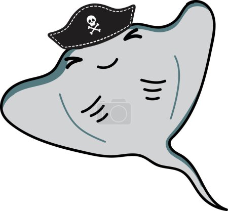 Foto de Dibujos animados stingray en piratas sombrero ilustración aislado sobre fondo blanco - Imagen libre de derechos