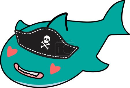 Photo for Cartoon shark character in pirates hat, illustration on white background - Royalty Free Image