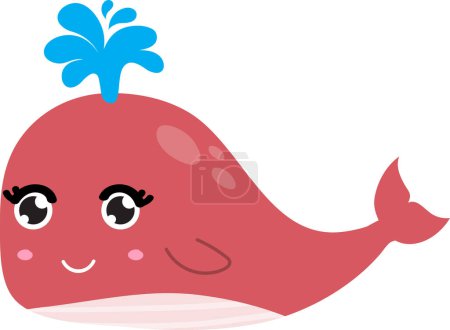 Photo for Cartoon cute whale with blue spout on white background. - Royalty Free Image