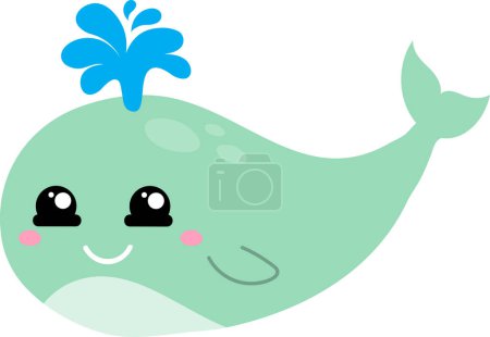 Photo for Cartoon cute whale with blue spout on white background. - Royalty Free Image