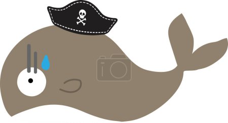 Photo for Cute cartoon sea whale in pirates hat, illustration on white background - Royalty Free Image