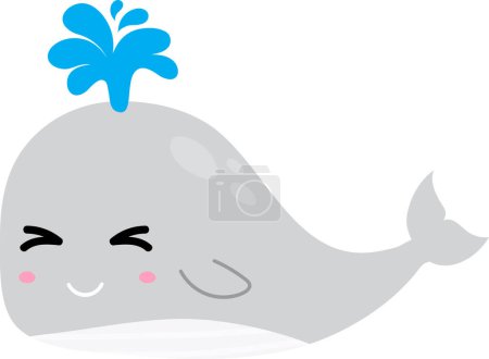 Téléchargez les photos : Dessin animé baleine souffle bec sur fond blanc - en image libre de droit