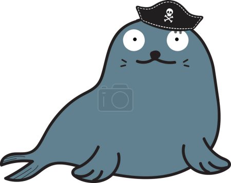 Photo for Cute cartoon seal in pirates hat illustration isolated on white background - Royalty Free Image