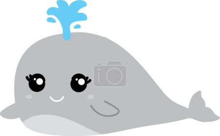Téléchargez les photos : Dessin animé baleine souffle bec sur fond blanc - en image libre de droit