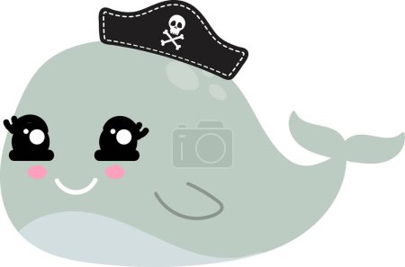 Foto de Linda ballena marina de dibujos animados en sombrero de piratas, ilustración sobre fondo blanco - Imagen libre de derechos