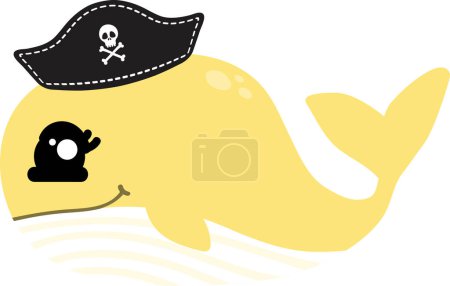 Photo for Cute cartoon sea whale in pirates hat, illustration on white background - Royalty Free Image