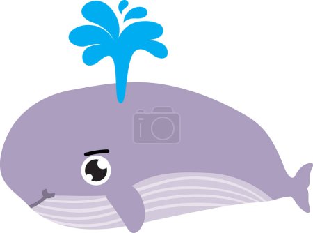Foto de Lindo personaje de ballena de dibujos animados con fuente de agua aislada en blanco - Imagen libre de derechos