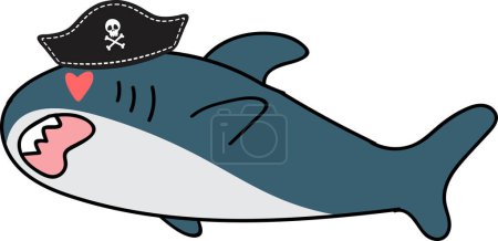 Foto de Personaje de tiburón de dibujos animados en sombrero de piratas, ilustración sobre fondo blanco - Imagen libre de derechos