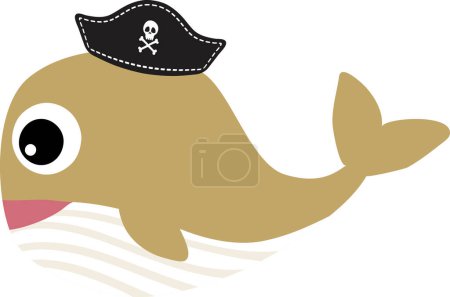 Foto de Linda ballena marina de dibujos animados en sombrero de piratas, ilustración sobre fondo blanco - Imagen libre de derechos